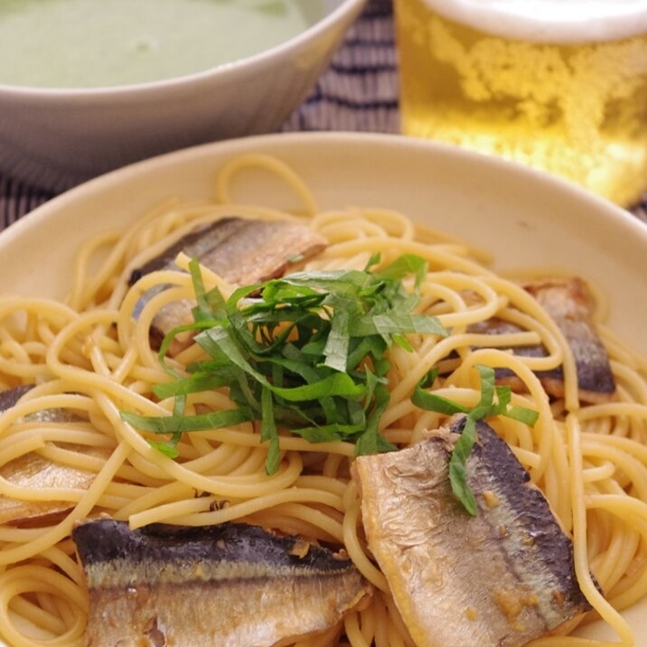 にんにく醤油味♪秋刀魚のパスタ